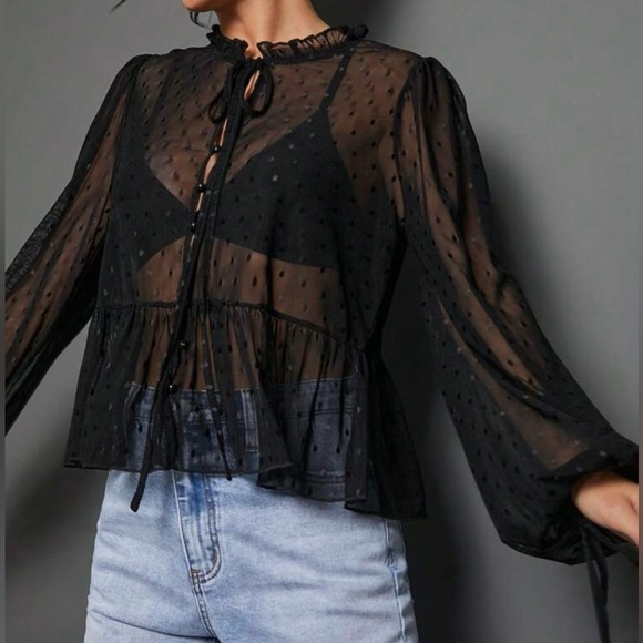Halo & Harley Tops - Elegant Black Sheer Blouse